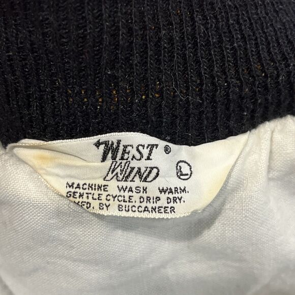 West Wind Large Vintage Nylon Stripe Collar Snap Bomber Jacket 80s Champs USA - Picture 11 of 14